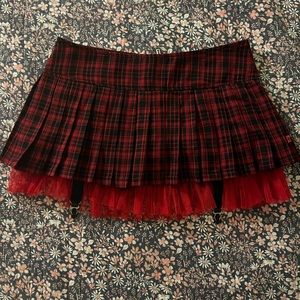 Royal bones red and black plaid mini skirt with garters